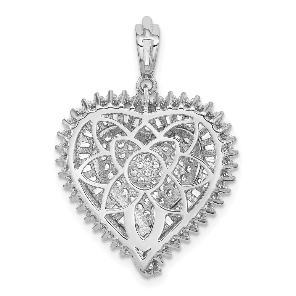 Sterling Silver Rhodium-plated Cubic Zirconia Heart Pendant