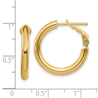 14k Yellow Gold 3x15mm Polished Round Omega Back Hoop Earrings Gift for Women