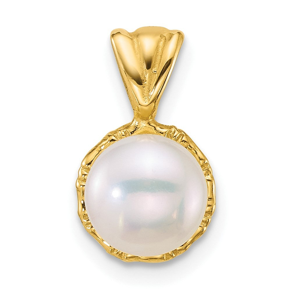 14k Yellow Gold Polished 7-8mm Button White Freshwater Cultured Pearl Pendant
