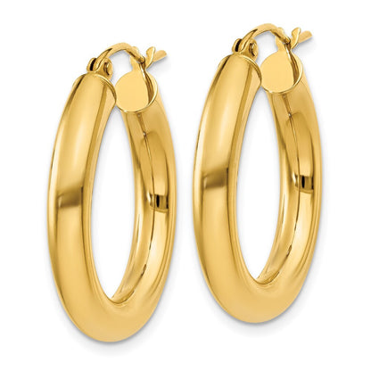 14k Yellow Gold Polished 4mm Tube Hoop Earrings Gift for Women