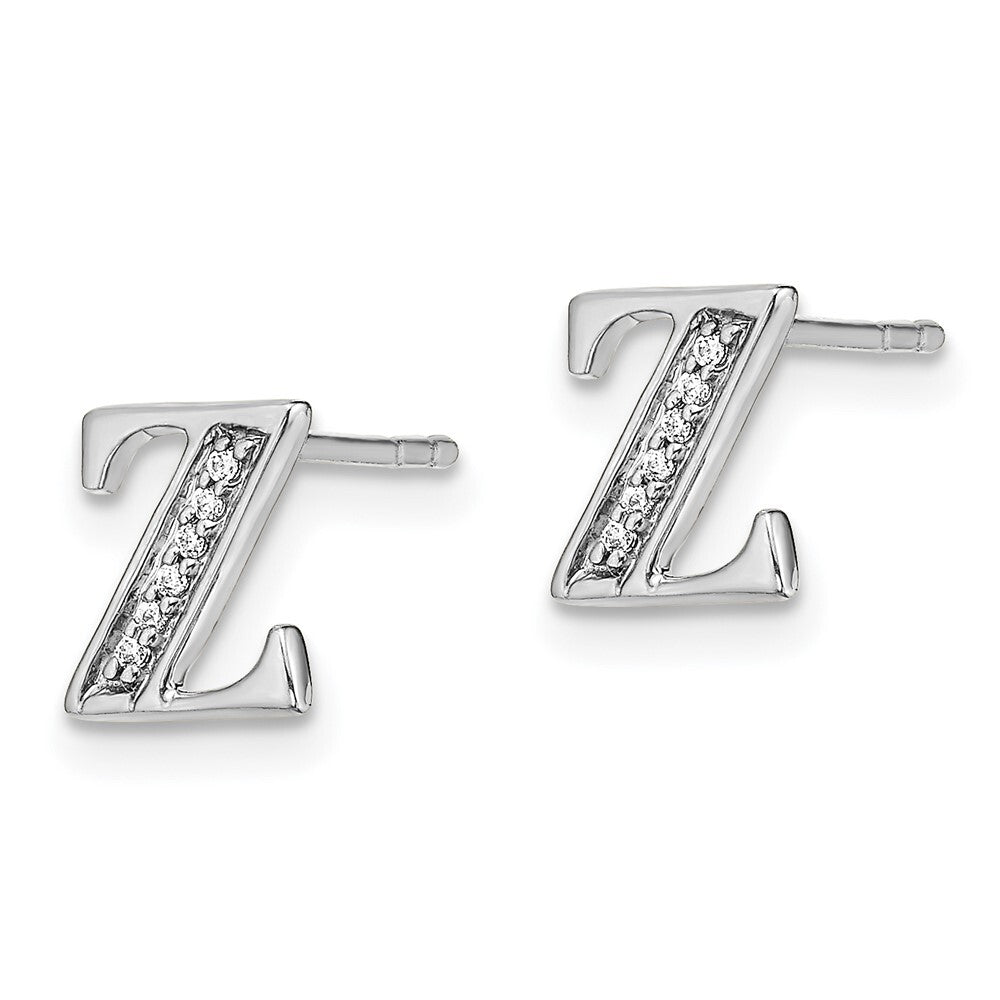 14k White Gold Diamond Initial Z Stud Earrings Gift for Women