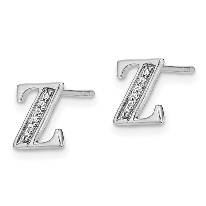 14k White Gold Diamond Initial Z Stud Earrings Gift for Women