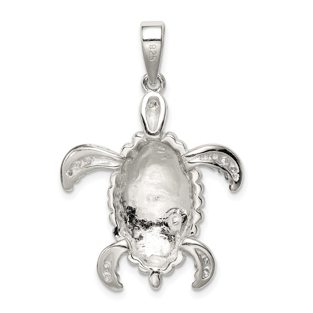 Sterling Silver Created Blue Opal Inlay/Cubic Zirconia Tortoise Pendant