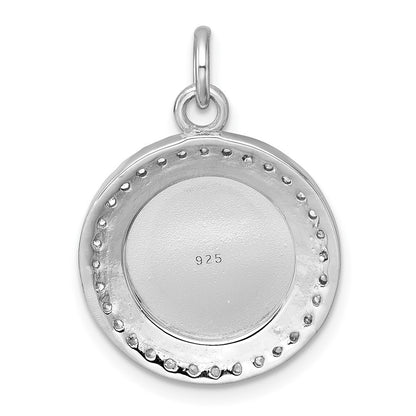 Sterling Silver Polished Cubic Zirconia Engraveable Circle Pendant