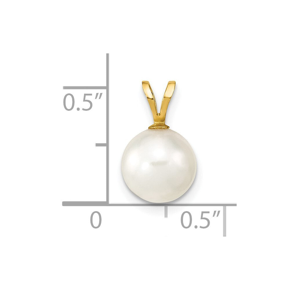 14k Yellow Gold 8-9mm White Round Akoya Saltwater Cultured Pearl Pendant