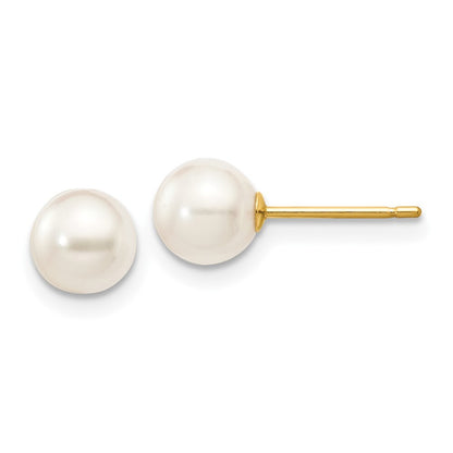 14k Yellow Gold 5-6mm White Round Akoya Saltwater Cultured Pearl Stud Earrings
