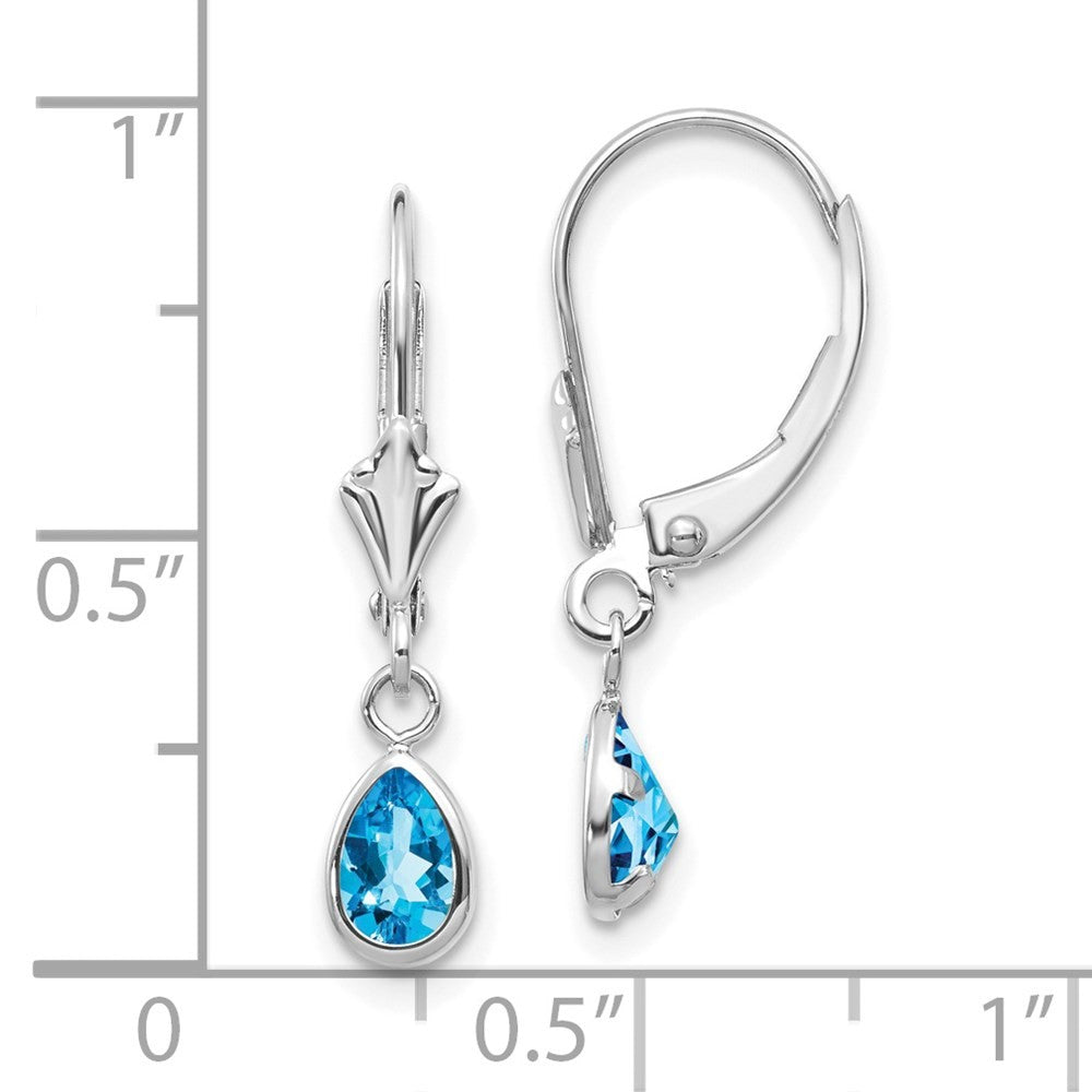 14k White Gold 6x4mm Blue Topaz Earrings
