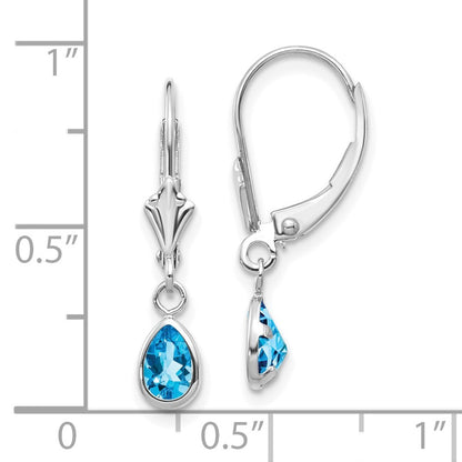 14k White Gold 6x4mm Blue Topaz Earrings