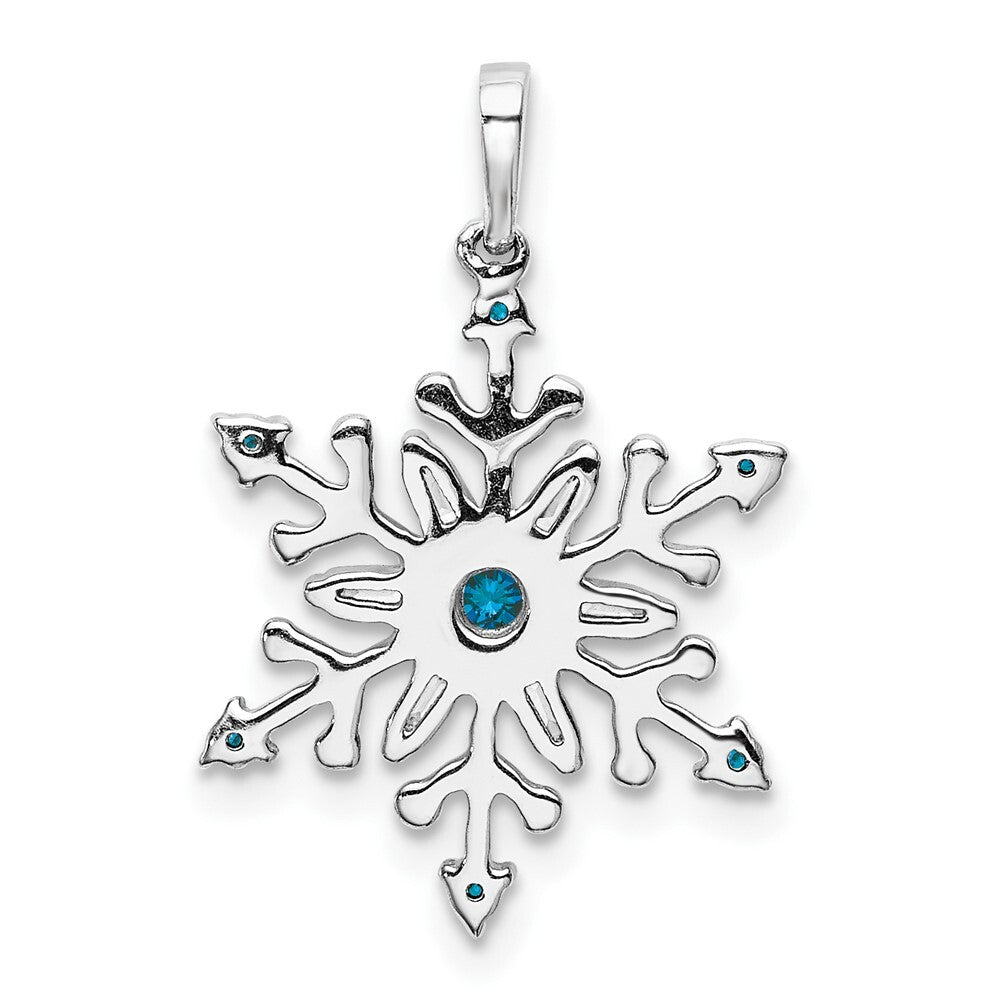 14k White Gold 1/6ct. Blue and White Diamond Snowflake Pendant for Women