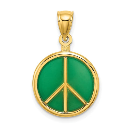 14k Yellow Gold 3-D Green Enameled Peace Symbol Charm