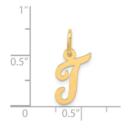 14k Yellow Gold Small Script Letter T Initial Charm Pendant