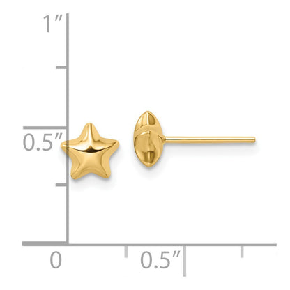 14k Yellow Gold Polished Small Puffed Star Stud Earrings Gift for Women