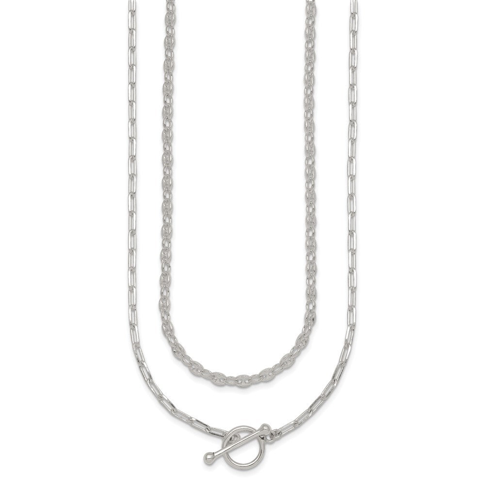 Sterling Silver Polished Fancy Double Strand Chain Necklace 16 +2"