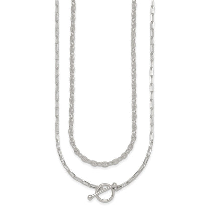Sterling Silver Polished Fancy Double Strand Chain Necklace 16 +2"