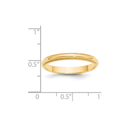 14K Yellow Gold Yellow Gold 3mm Milgrain Half Round Wedding Band Size 9