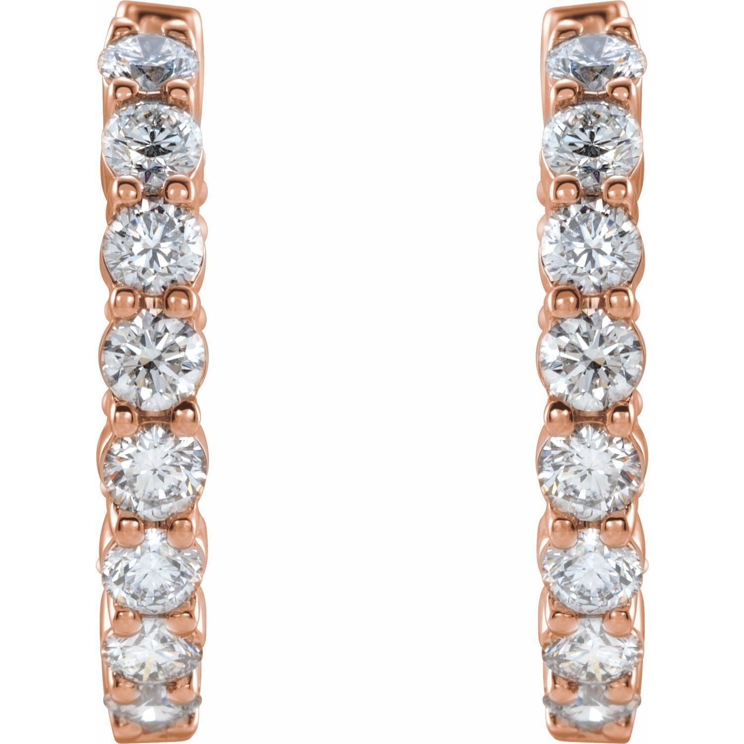 14k Rose Gold 1Ct Lab-Grown Diamond Inside-Outside Hinged 19.3 mm Hoop Earrings