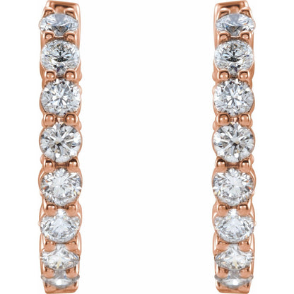 14k Rose Gold 1Ct Lab-Grown Diamond Inside-Outside Hinged 19.3 mm Hoop Earrings