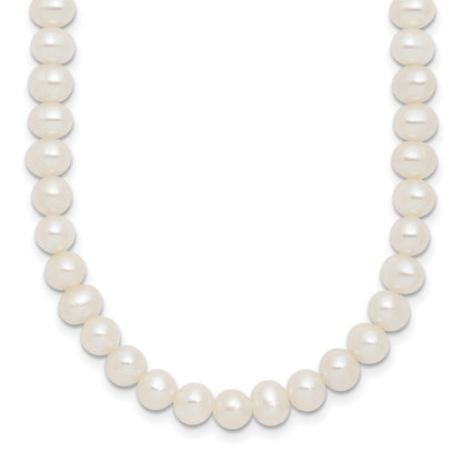 Sterling Silver 6mm Semi-Round Cultured Pearl Choker Necklace 14" w/ 2" Ext