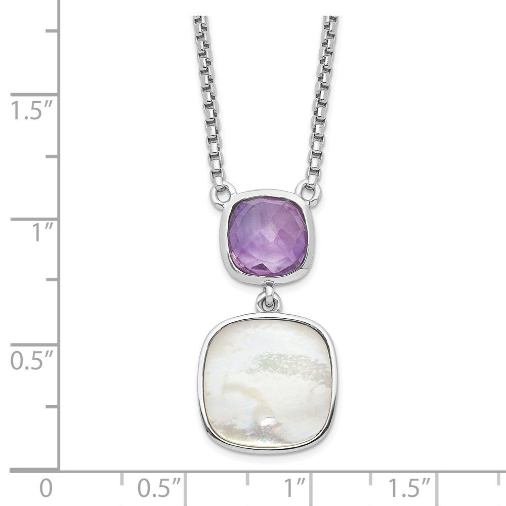 Sterling Silver Rhod-plated 3.68 Amethyst & Pearl Necklace 16"