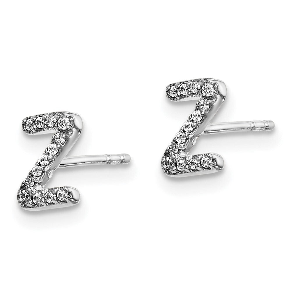 14k White Gold Diamond Initial Z Stud Earrings Gift for Women