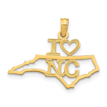 14k Yellow Gold Solid North Carolina State Pendant for Women