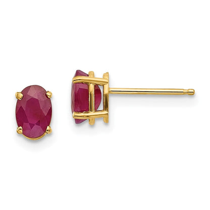 14k Yellow Gold 6x4 Oval July/Ruby Stud Earrings Gift for Women
