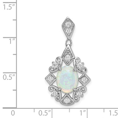 Sterling Silver Rhodium-plated Created Opal and Cubic Zirconia Pendant