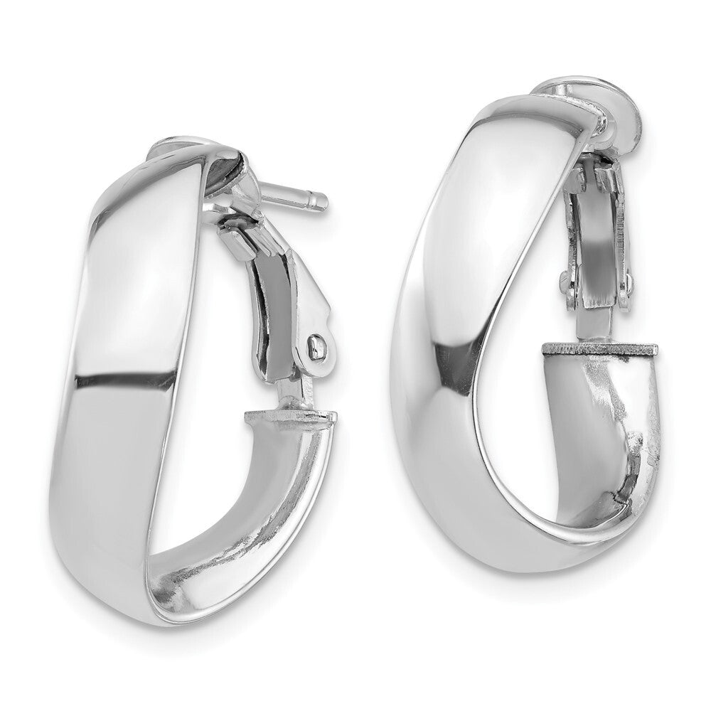 14k White Gold High Polished 5mm Wavy Omega Back Hoop Earrings Gift for Women