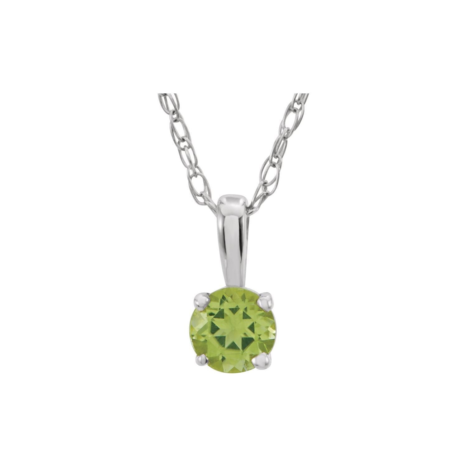 14k White Gold 3 mm Peridot Solitaire Pendant Necklace 14"