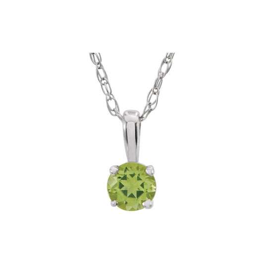 14k White Gold 3 mm Peridot Solitaire Pendant Necklace 14"