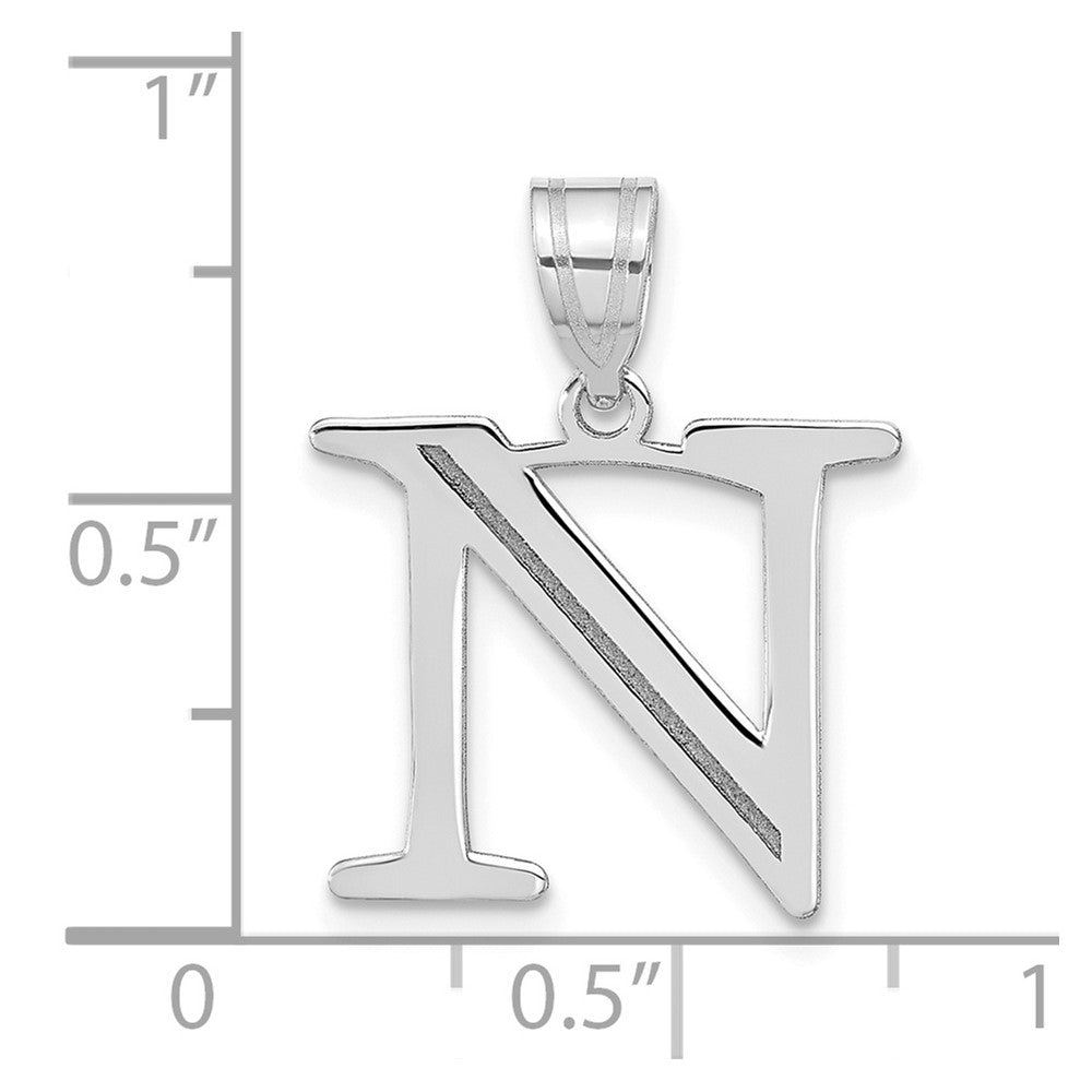 14k White Gold Polished Etched Letter N Initial Pendant