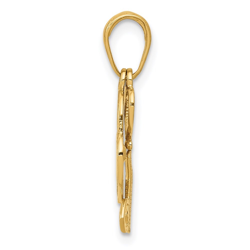 14k Yellow Gold Polished Moveable Heart Key and Heart Lock Charm Pendant