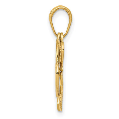 14k Yellow Gold Polished Moveable Heart Key and Heart Lock Charm Pendant
