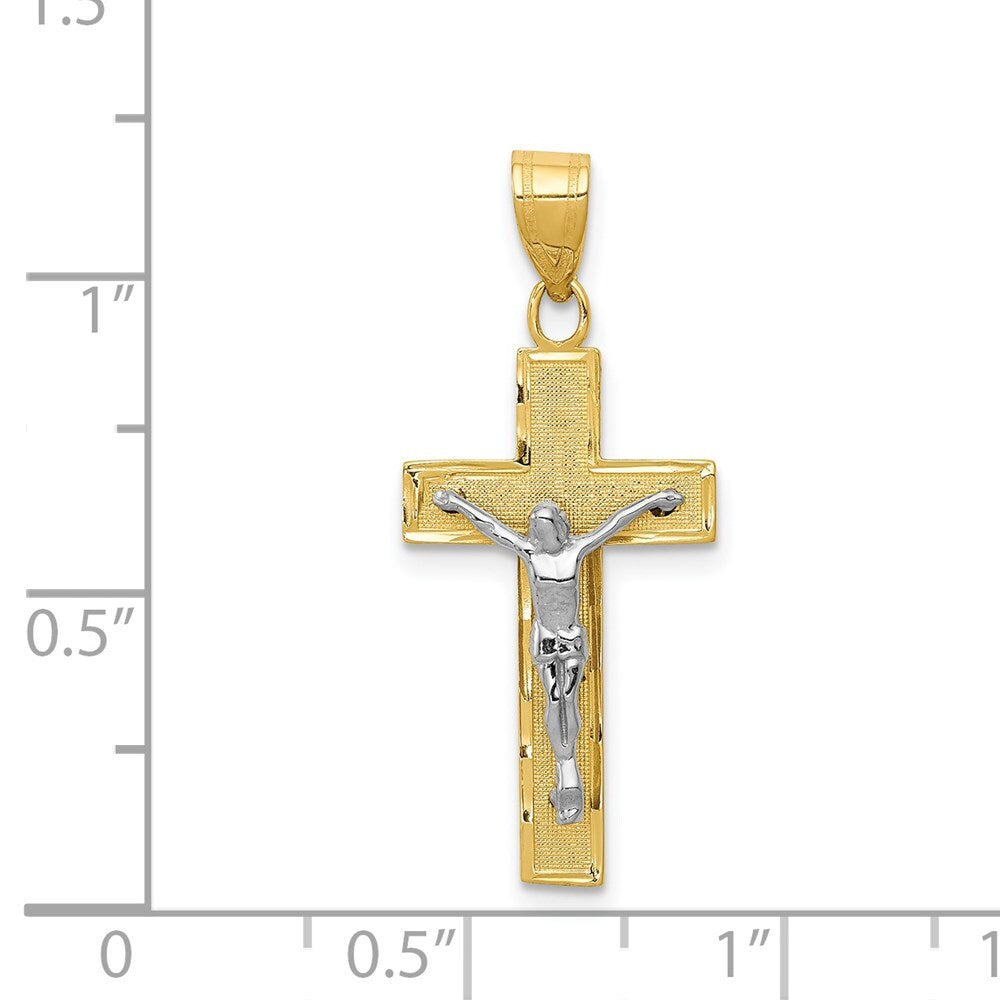 14k Two-tone Gold Diamond-cut Crucifix Charm Pendant for Women