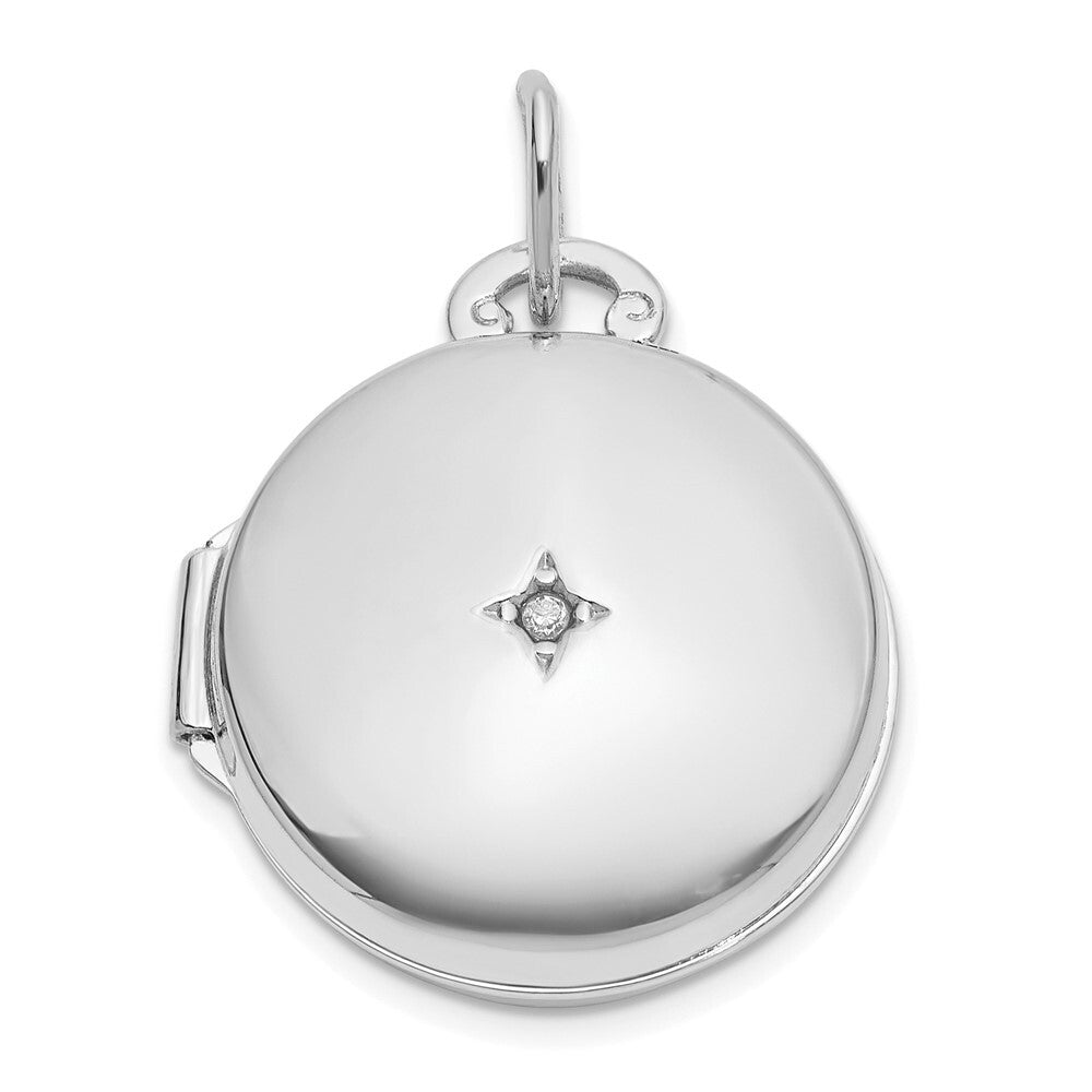14k White Gold Polished Diamond 16mm Round Locket Pendant for Women