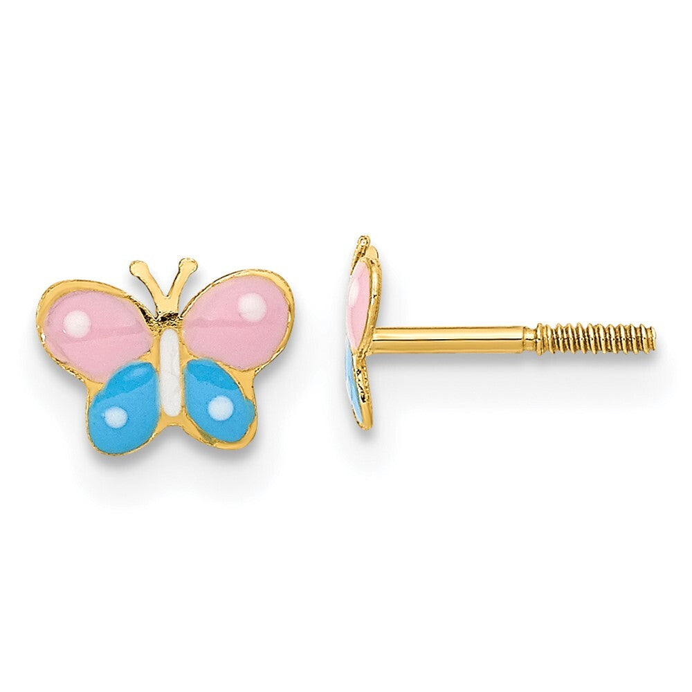 14k Yellow Gold Polished Enameled Butterfly Screwback Stud Earrings