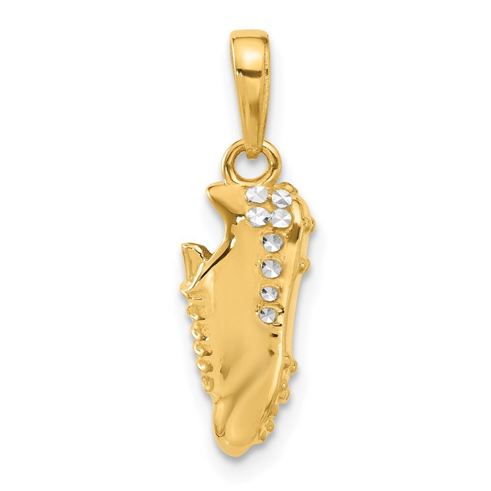 14k Yellow Gold and White Rhodium Diamond-Cut Soccer Cleat Pendant for Women