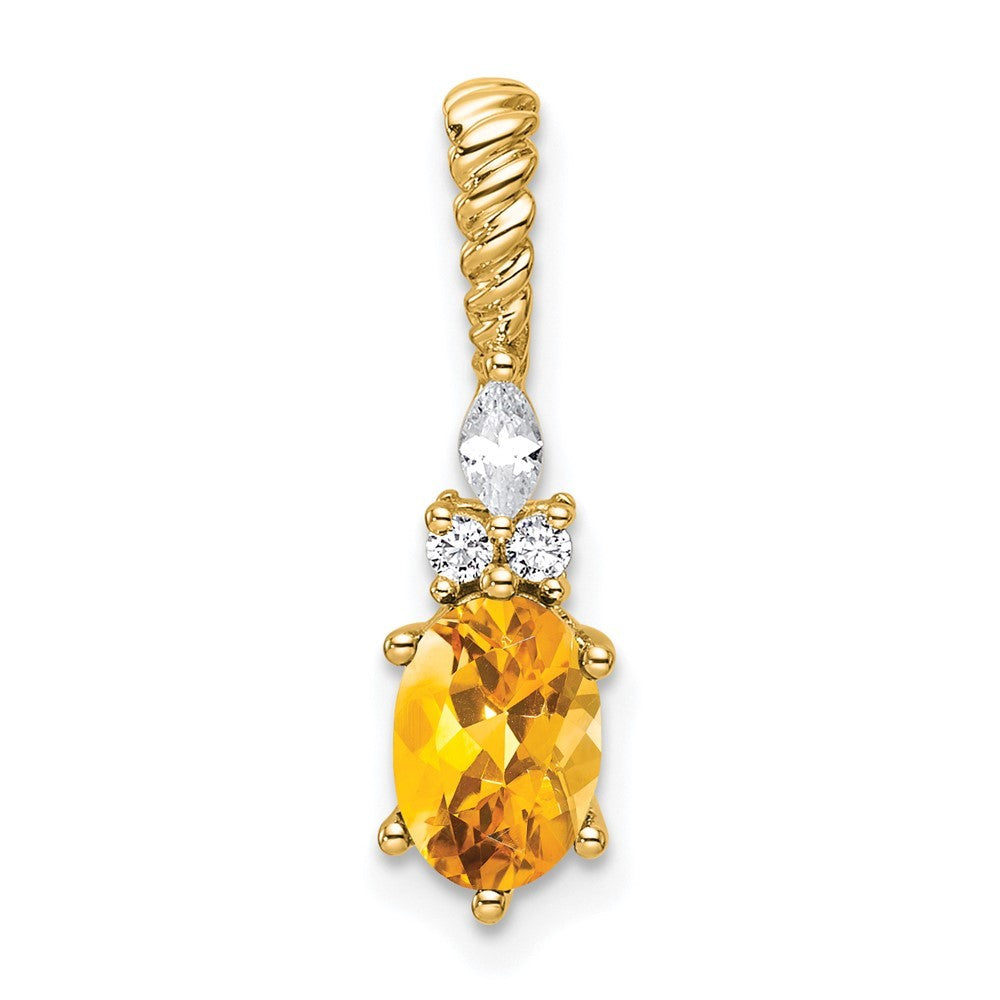 14k Yellow Gold Polished Diamond and Citrine Twisted Chain Slide