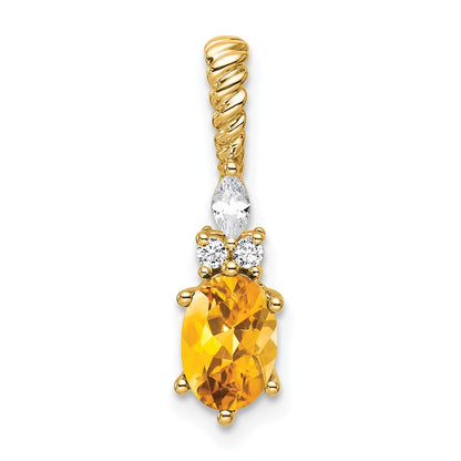 14k Yellow Gold Polished Diamond and Citrine Twisted Chain Slide