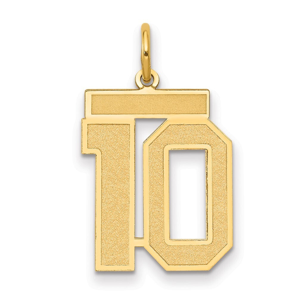 14k Yellow Gold Medium Satin Number 10 Charm Pendant for Women