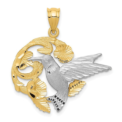 14k Two-tone Gold Hummingbird Charm Pendant for Women