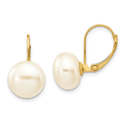 14k Yellow Gold 10-11mm Freshwater Cultured Pearl Leverback Earrings