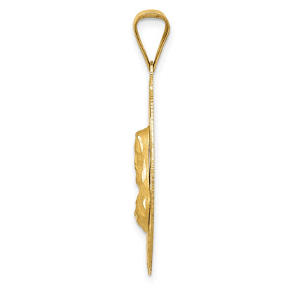 14k Yellow Gold Polished Diamond-Cut Sagrado Corazon Oval Pendant for Women