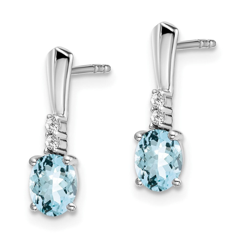 14k White Gold Oval Aquamarine and Diamond Dangle Earrings Gift for Women