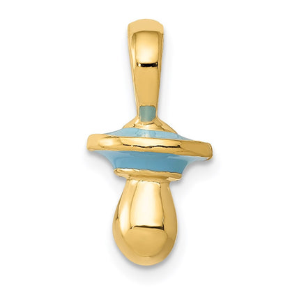 14k Yellow Gold Blue Enameled 3-D Pacifier Pendant