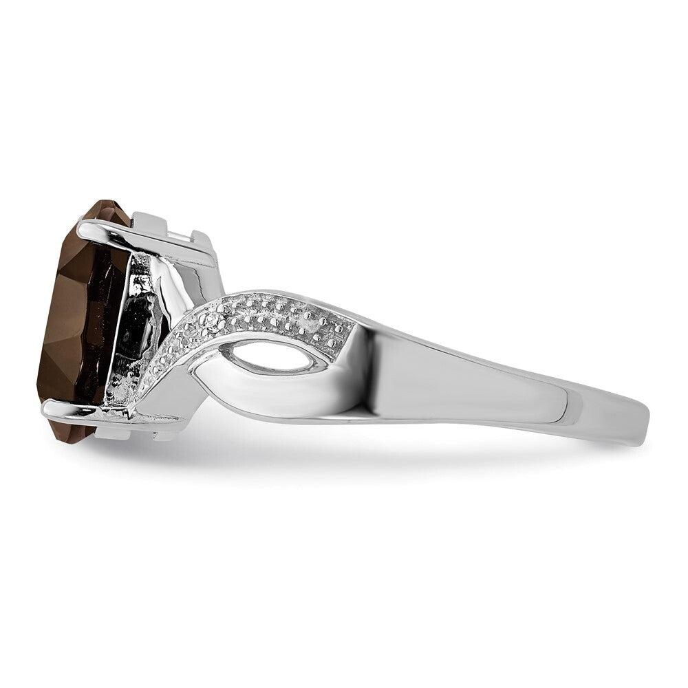 Sterling Silver Rhodium Smoky Quartz & Diamond Ring Size 7