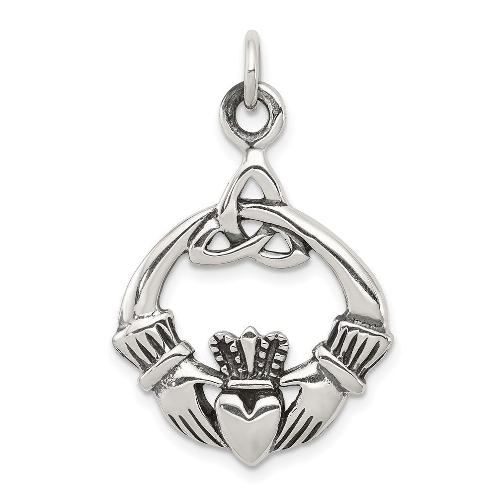 Sterling Silver Antiqued Claddagh Pendant Holiday Gift for Women