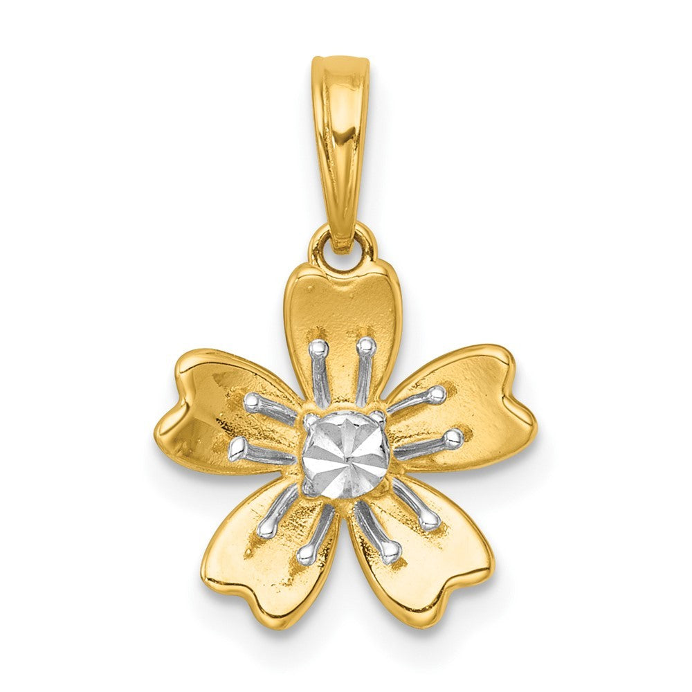 14k Yellow Gold with White Rhodium Polished Blooming Flower Charm
