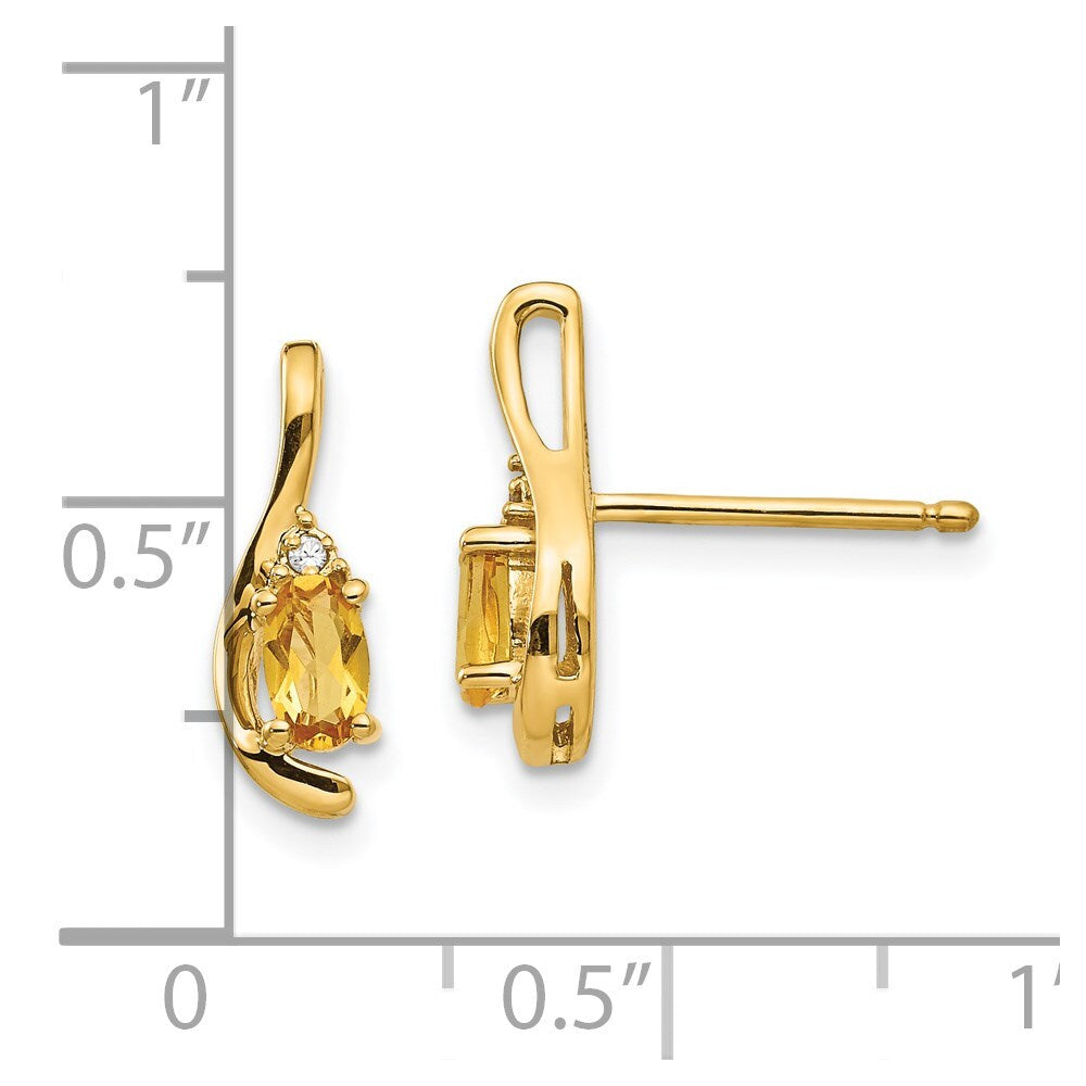 14k Yellow Gold Citrine and Diamond Stud Earrings Gift for Women