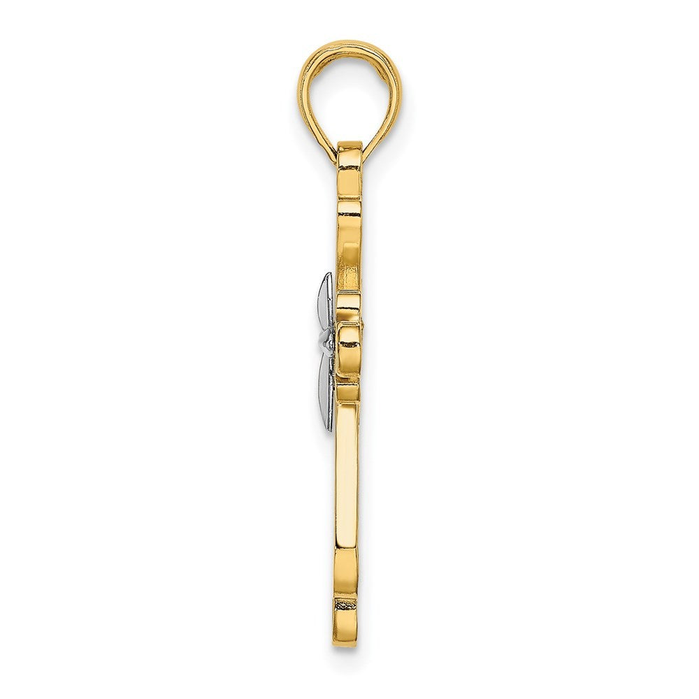 14k Yellow Gold W Rhodium Polished Fancy Cross Charm